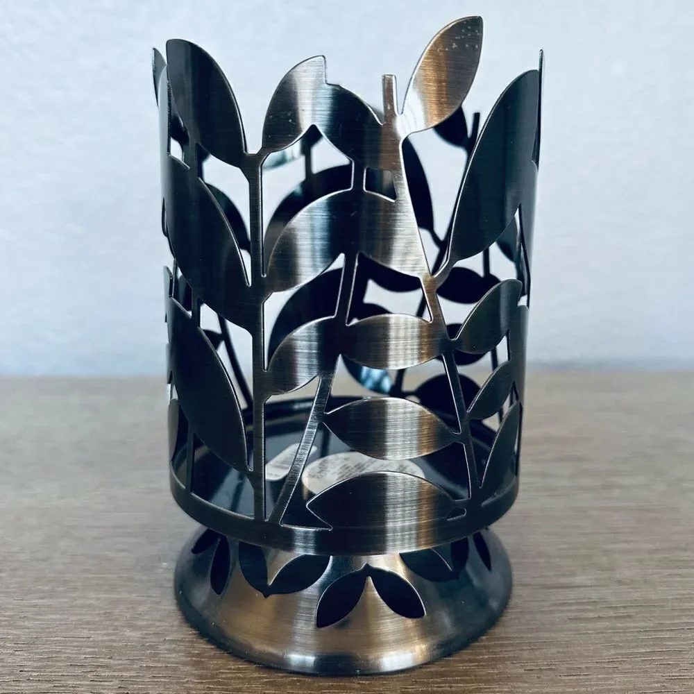 Bath & Body Works Brushed Silver Leaves Metal Candle Holder Sleeve